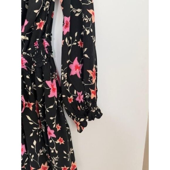 Free People Lighten Up Boho Dress Sz L Black Floral Fairy Flowy Feminine Mini - Picture 7 of 14